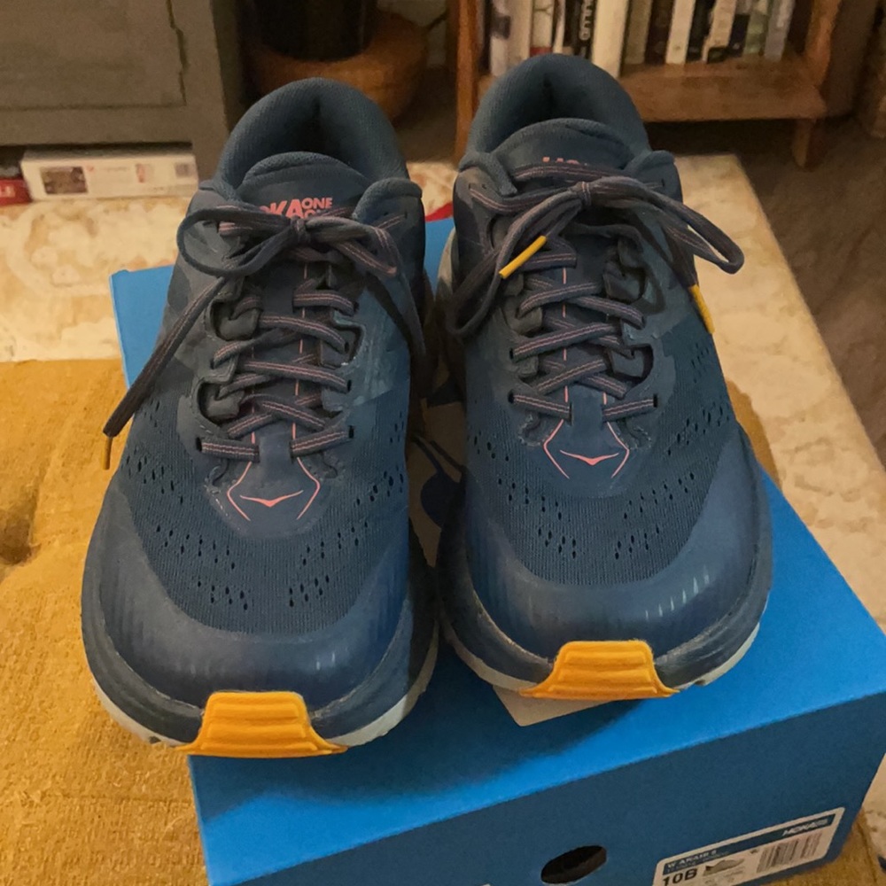 Hoka One One Navy and Yellow Running Shoes